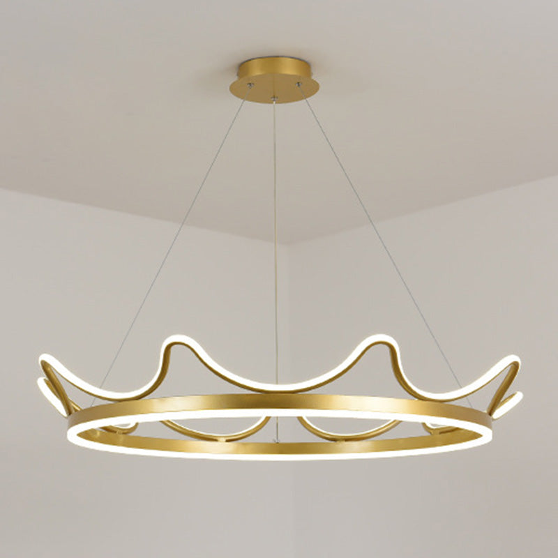 Gold Crown Shaped LED Chandelier Minimalistic Acrylic Suspension Pendant for Living Room
