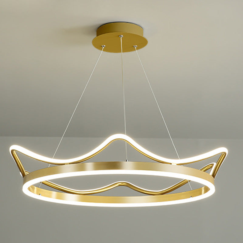 Gold Crown Shaped LED Chandelier Minimalistic Acrylic Suspension Pendant for Living Room