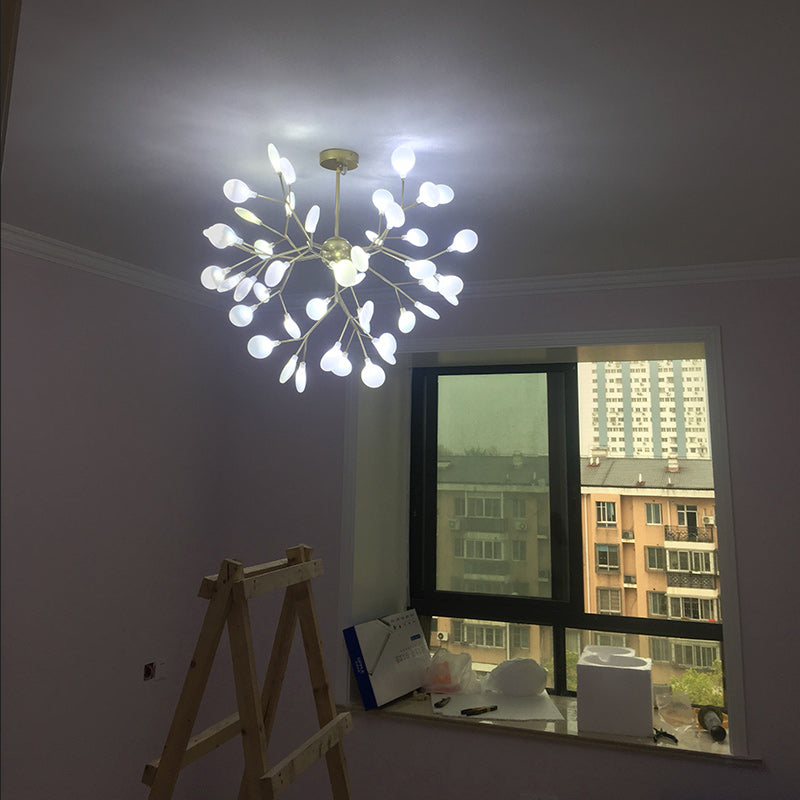 Acrylic Leaf Hanging Chandelier Designer Gold Finish Pendant Ceiling Light for Bedroom