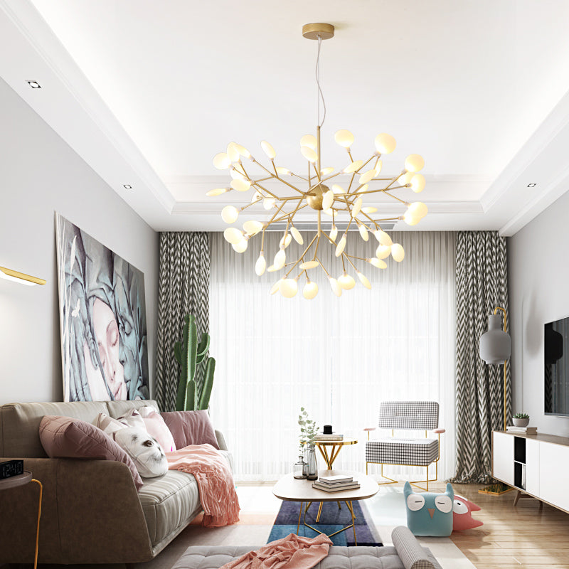 Acrylic Leaf Hanging Chandelier Designer Gold Finish Pendant Ceiling Light for Bedroom