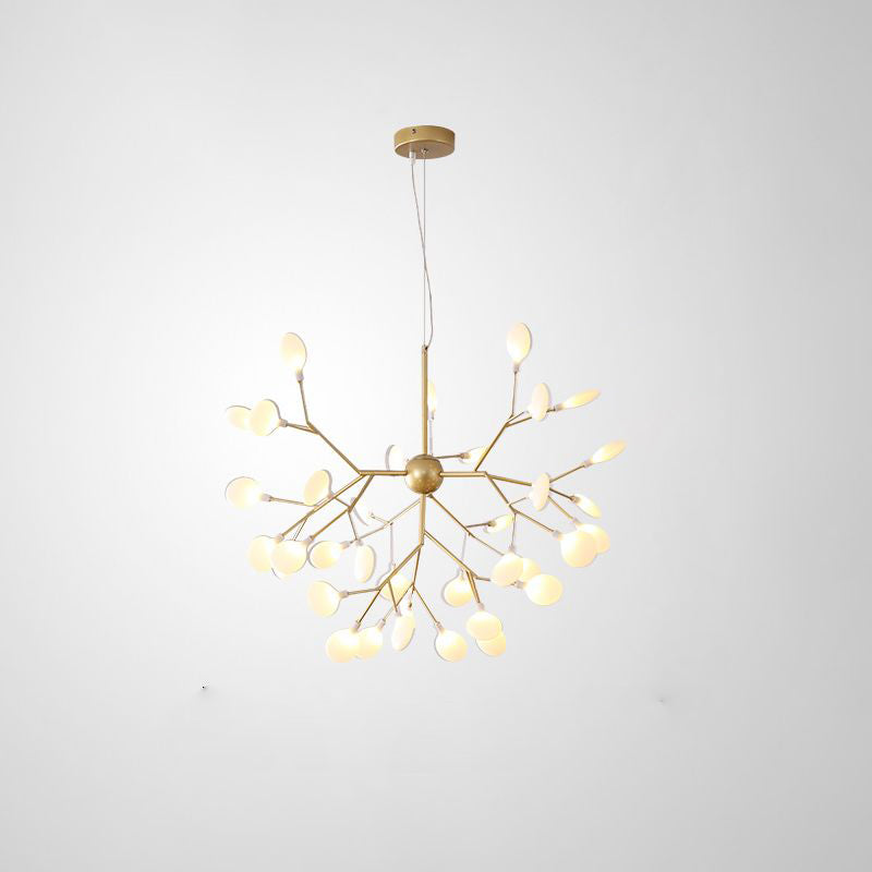Acrylic Leaf Hanging Chandelier Designer Gold Finish Pendant Ceiling Light for Bedroom