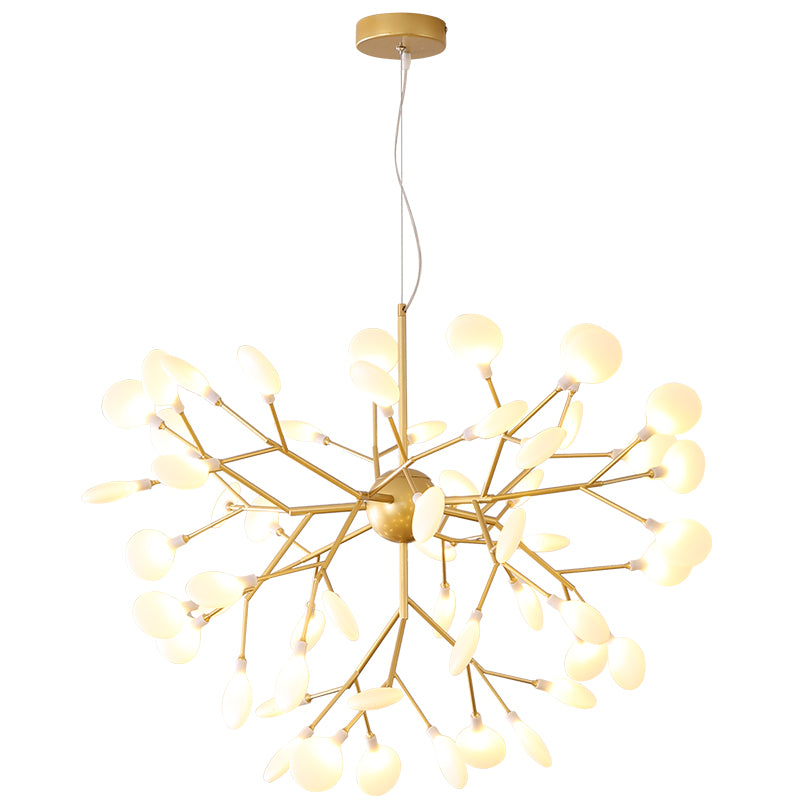 Acrylic Leaf Hanging Chandelier Designer Gold Finish Pendant Ceiling Light for Bedroom