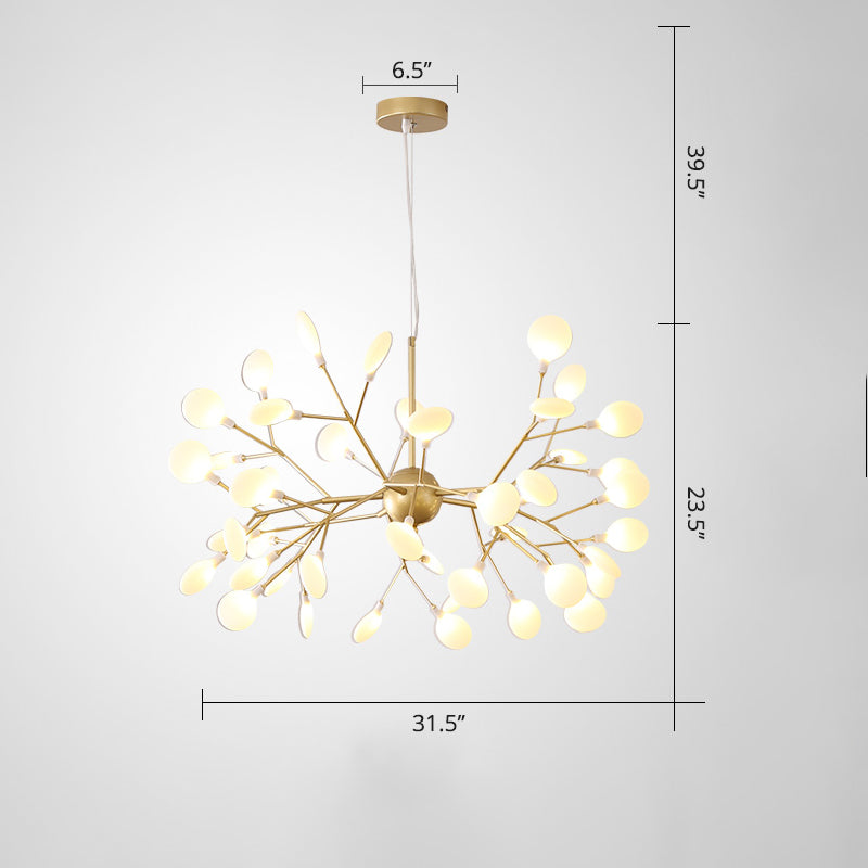 Acrylic Leaf Hanging Chandelier Designer Gold Finish Pendant Ceiling Light for Bedroom