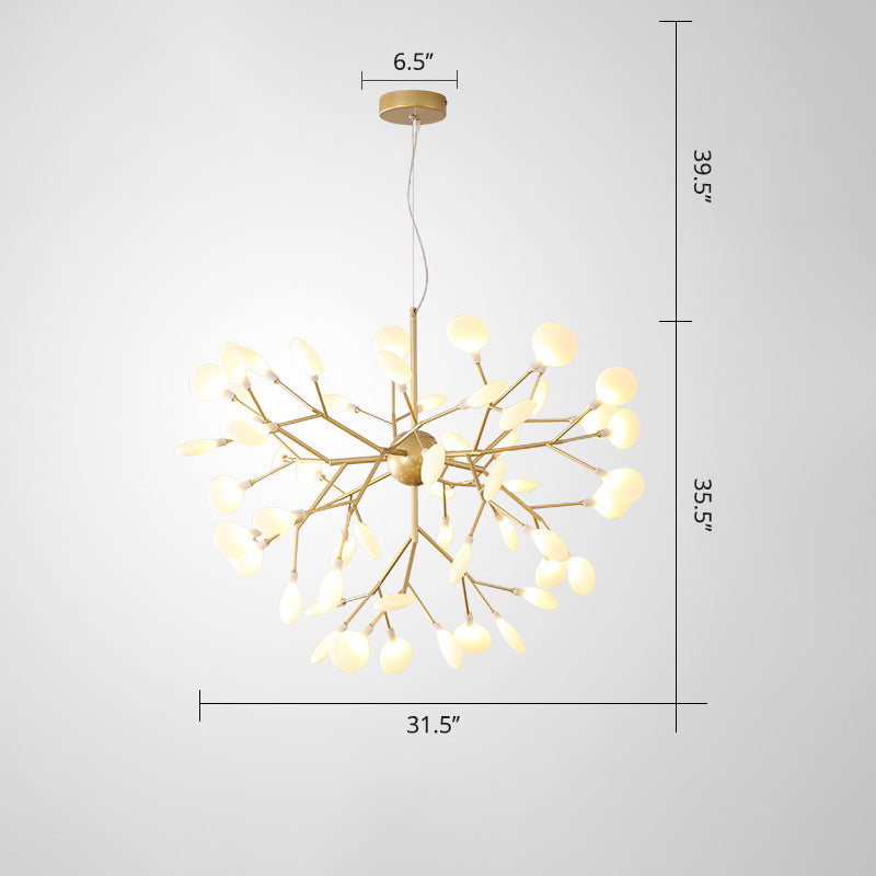 Acrylic Leaf Hanging Chandelier Designer Gold Finish Pendant Ceiling Light for Bedroom