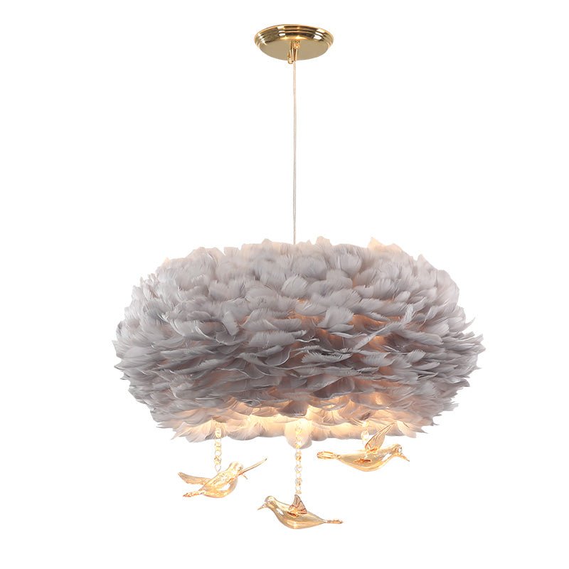 Feather Nest Shaped Chandelier Minimalism Pendant Light Fixture with Crystal Bird Decor