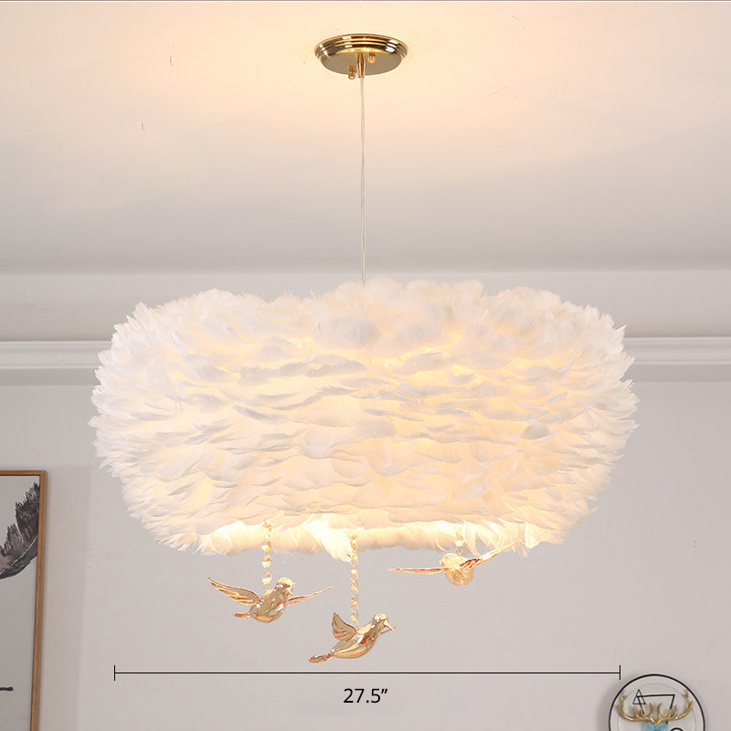 Feather Nest Shaped Chandelier Minimalism Pendant Light Fixture with Crystal Bird Decor