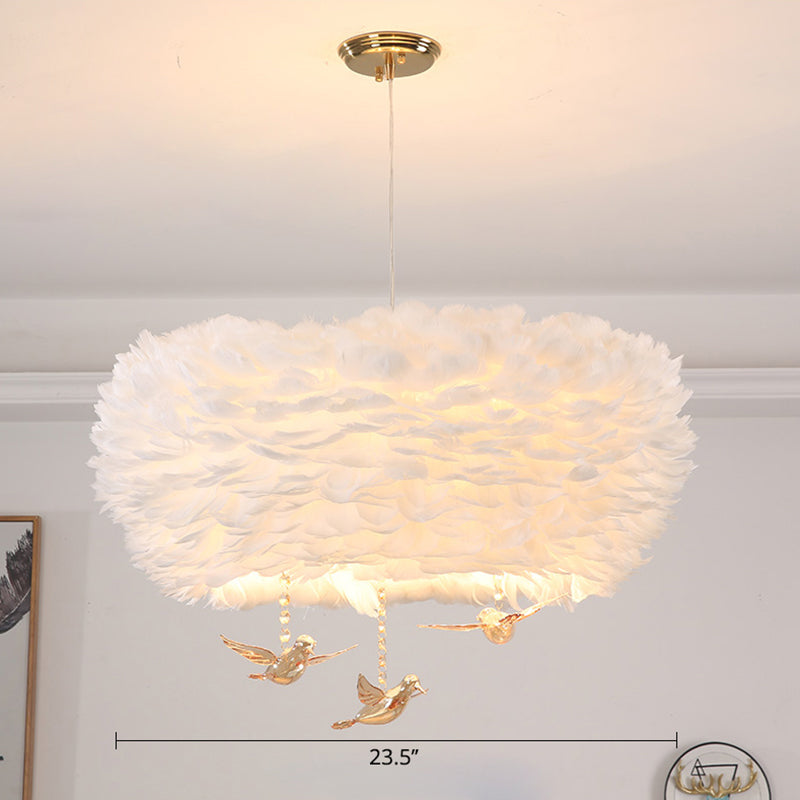 Feather Nest Shaped Chandelier Minimalism Pendant Light Fixture with Crystal Bird Decor