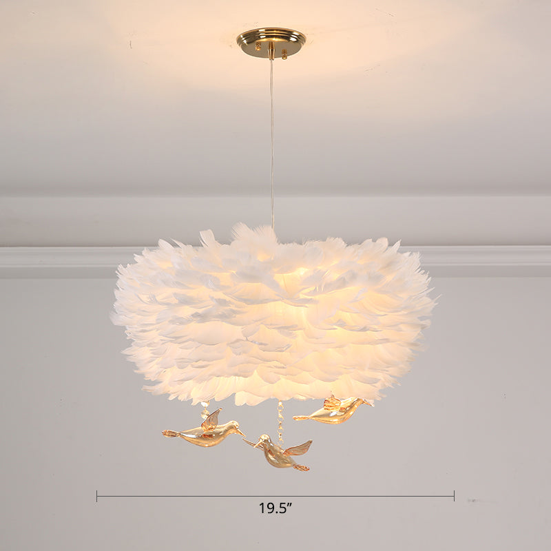 Feather Nest Shaped Chandelier Minimalism Pendant Light Fixture with Crystal Bird Decor