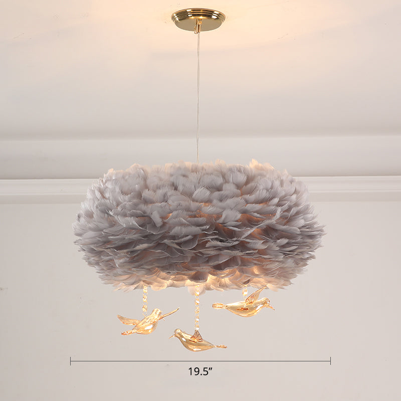 Feather Nest Shaped Chandelier Minimalism Pendant Light Fixture with Crystal Bird Decor