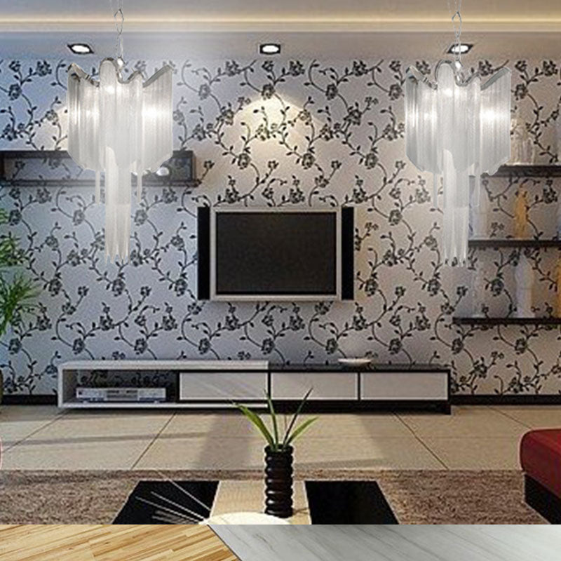 Aluminiumkette Quasten Kronleuchter moderne stilvolle 4 Licht silberne Deckenleuchte