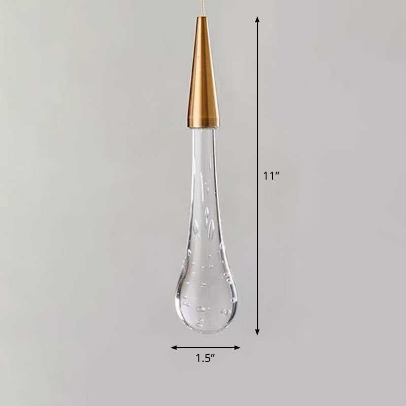 Decorative Waterdrop Suspension Lamp Clear Crystal Glass Dining Room LED Pendant Light in Gold