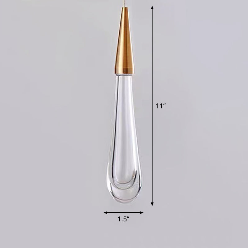 Decorative Waterdrop Suspension Lamp Clear Crystal Glass Dining Room LED Pendant Light in Gold