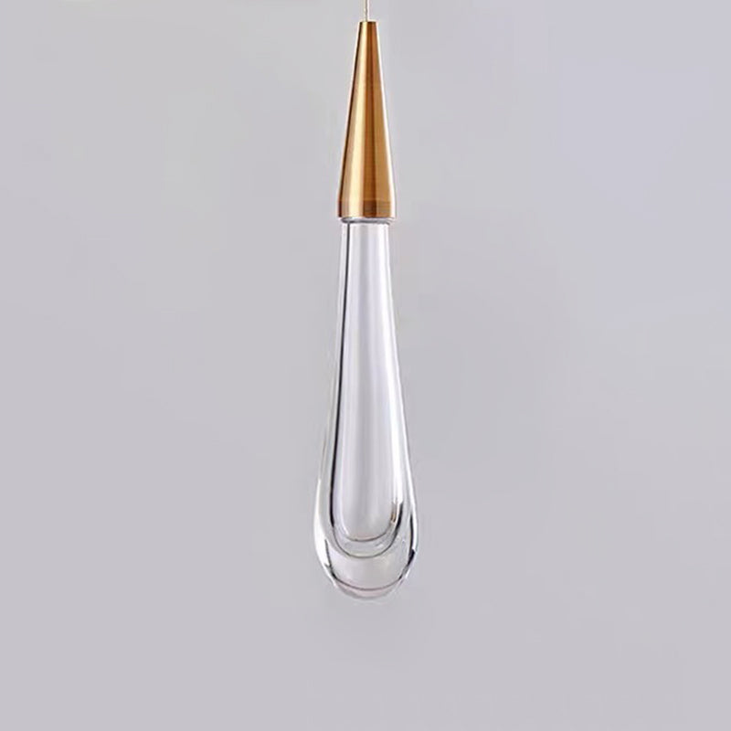 Decorative Waterdrop Suspension Lamp Clear Crystal Glass Dining Room LED Pendant Light in Gold