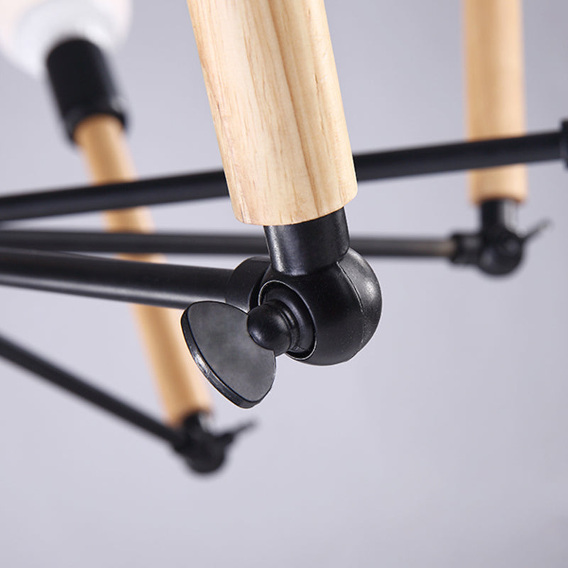 Black and Wood Spider Chandelier Loft Style Metal Living Room Ceiling Hang Light