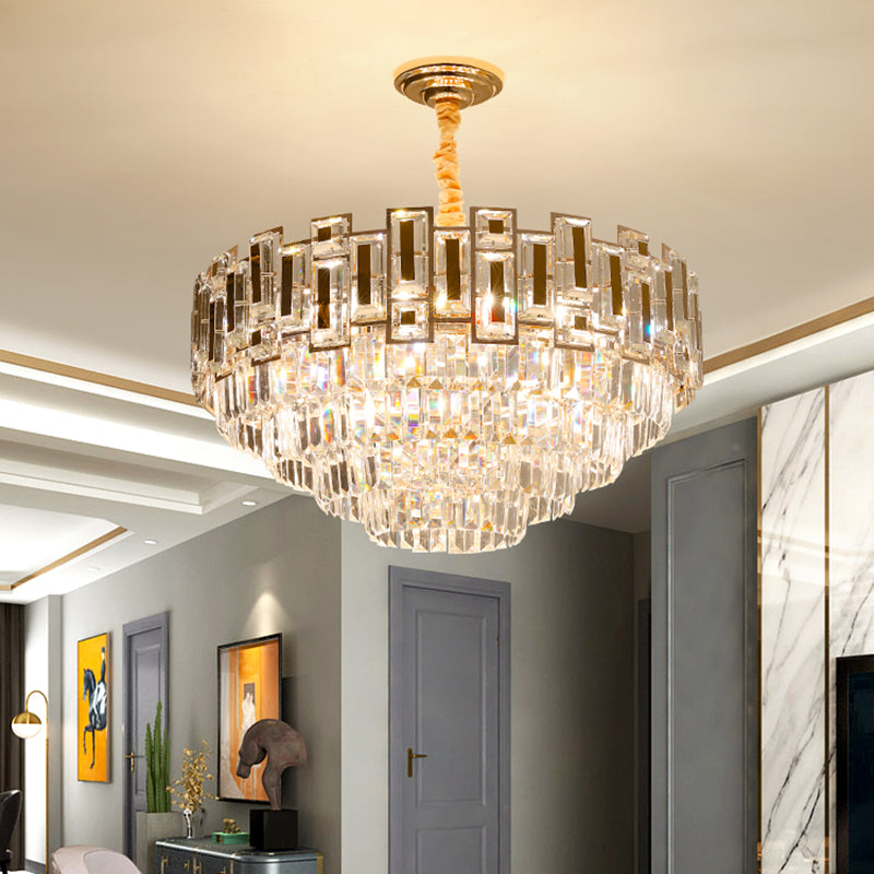 Modern Tiered Tapered Chandelier Clear Crystal Prism Living Room Hanging Ceiling Light