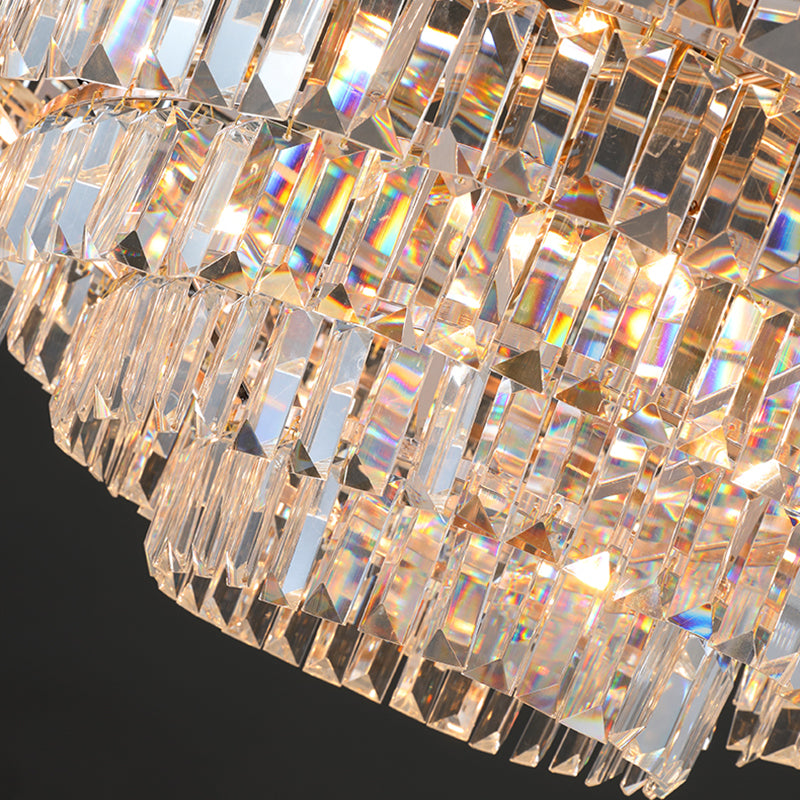 Modern Tiered Tapered Chandelier Clear Crystal Prism Living Room Hanging Ceiling Light