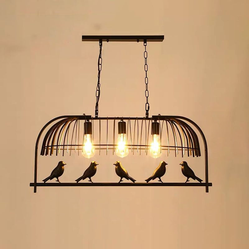 Bird Cage Kitchen Island Lighting Farmhouse Metal Black Finish Suspension Light Fixture