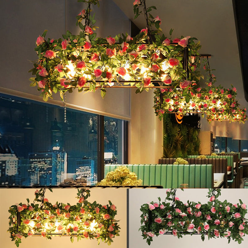 Metal Cage Island Lighting Industrial Restaurant Suspension Light with Plant Decoration
