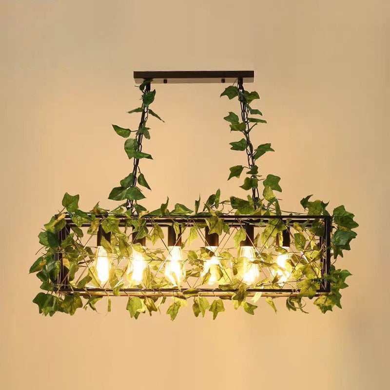 Metal Cage Island Lighting Industrial Restaurant Suspension Light with Plant Decoration