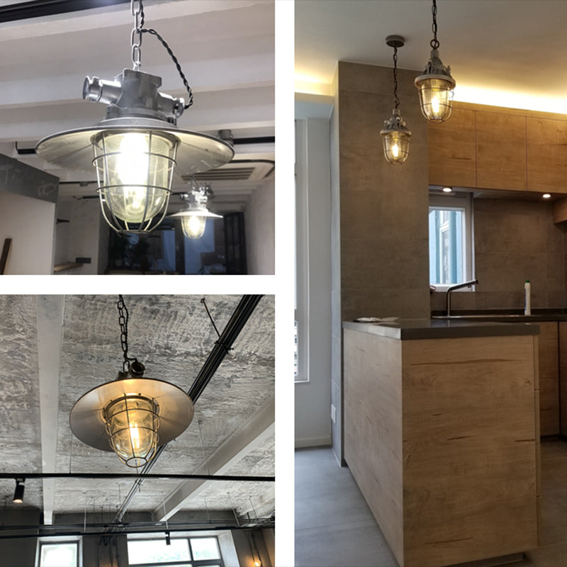 Luce a ciondolo in gabbia argento in stile steampunk metallo 1 lampada al soffitto per pub lampadina