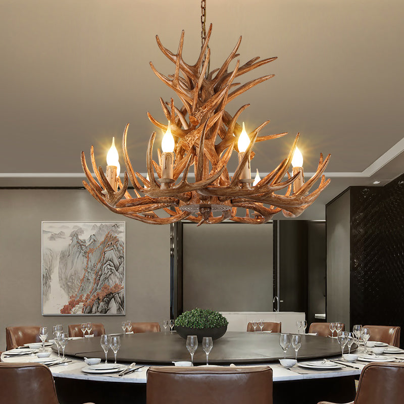 Suspension de bougie en résine Light Country Style Restaurant Chandelier avec Antler Deco