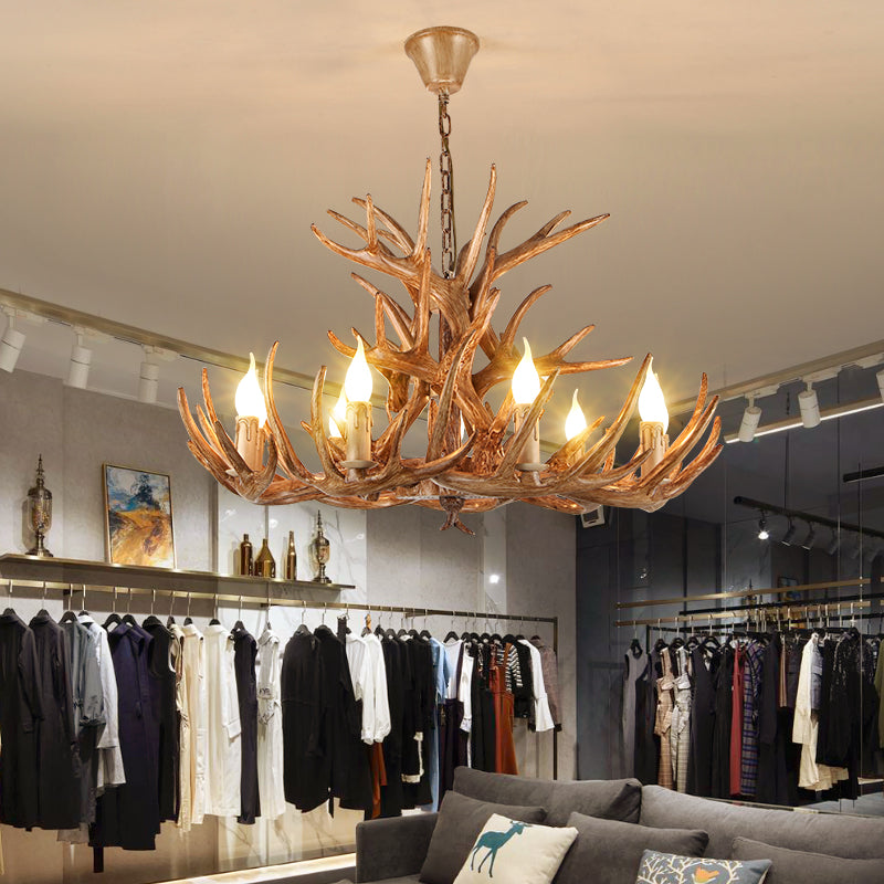 Suspension de bougie en résine Light Country Style Restaurant Chandelier avec Antler Deco