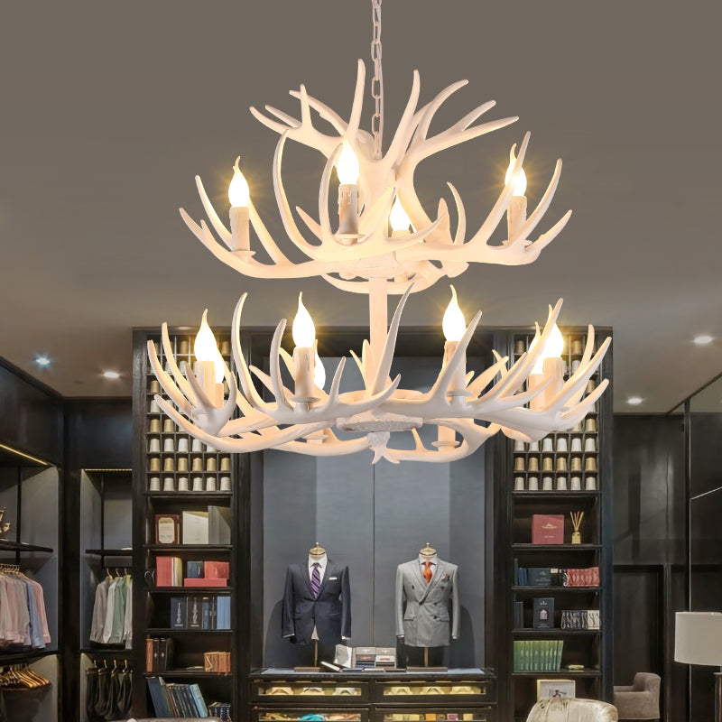 Suspension de bougie en résine Light Country Style Restaurant Chandelier avec Antler Deco