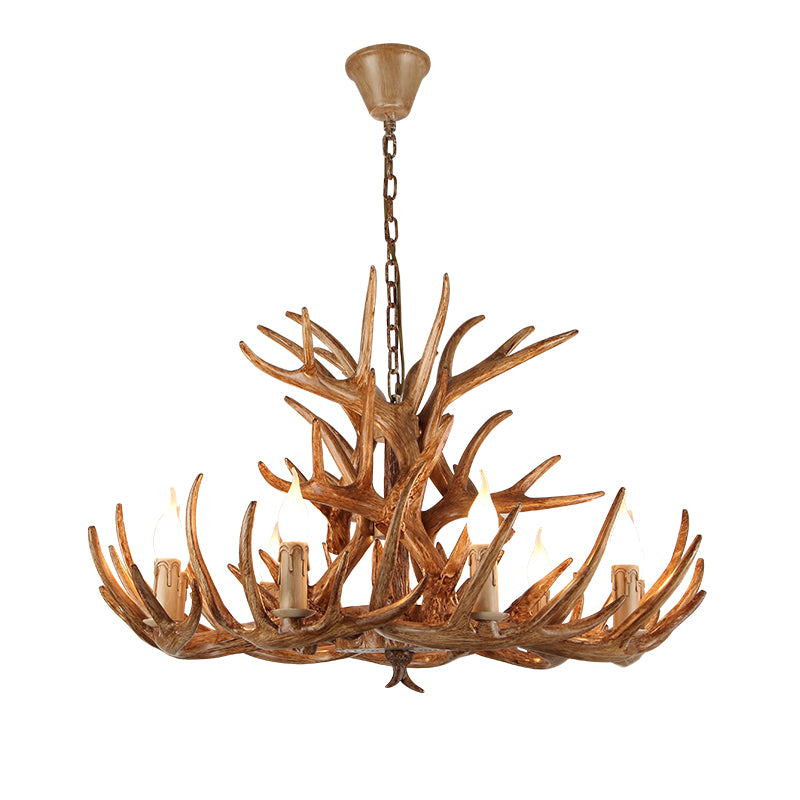 Suspension de bougie en résine Light Country Style Restaurant Chandelier avec Antler Deco