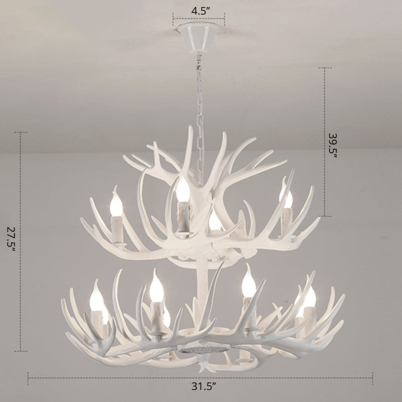 Suspension de bougie en résine Light Country Style Restaurant Chandelier avec Antler Deco