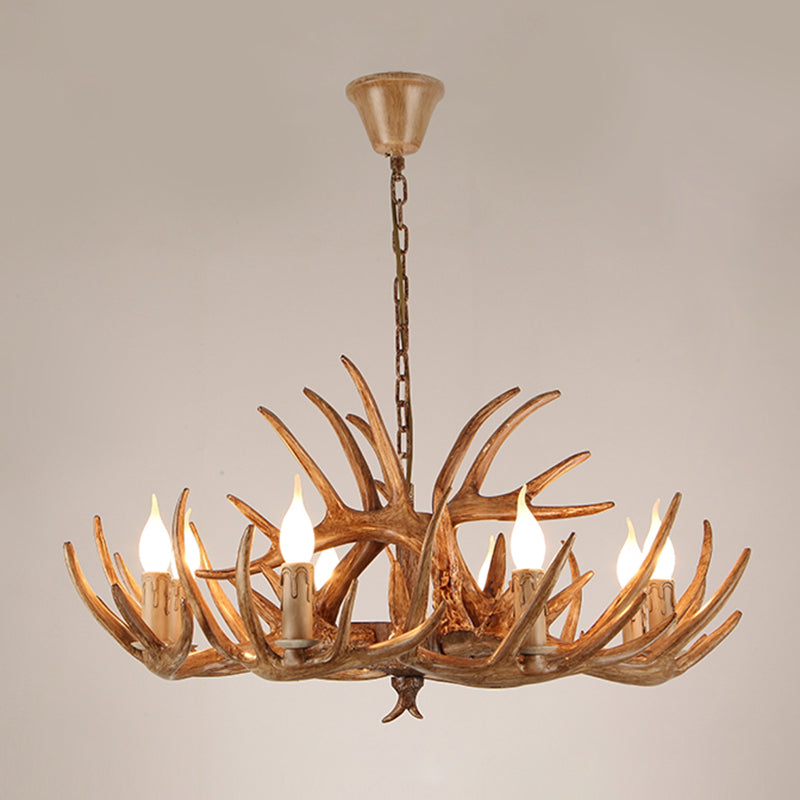 Suspension de bougie en résine Light Country Style Restaurant Chandelier avec Antler Deco