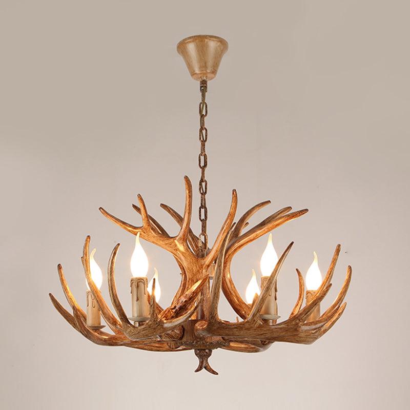 Suspension de bougie en résine Light Country Style Restaurant Chandelier avec Antler Deco
