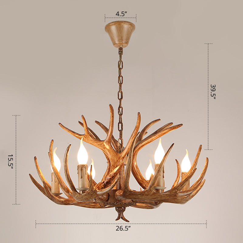 Suspension de bougie en résine Light Country Style Restaurant Chandelier avec Antler Deco