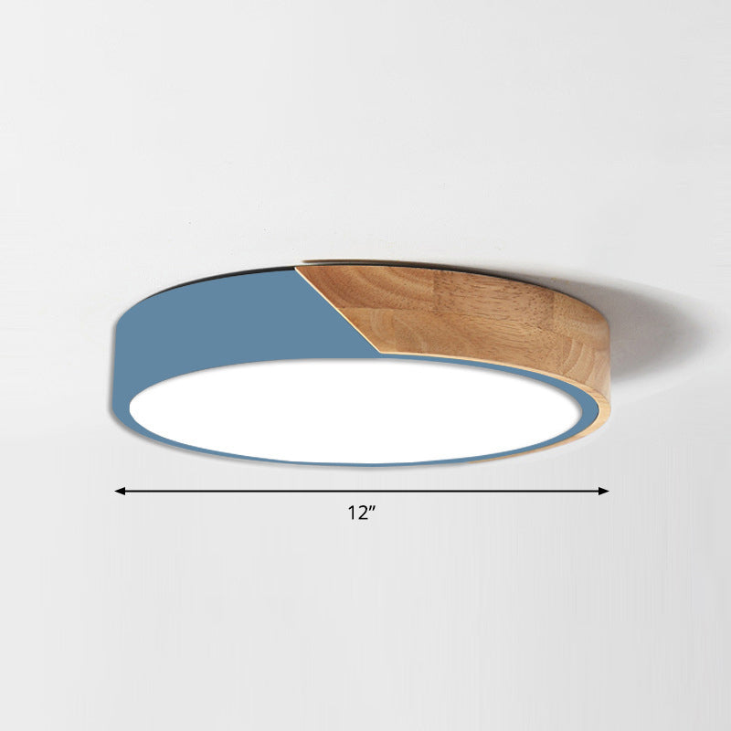Plafonnier Macaron rond à LED avec abat-jour en acrylique et décoration en bois