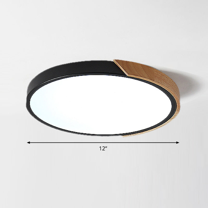 Plafonnier Macaron rond à LED avec abat-jour en acrylique et décoration en bois