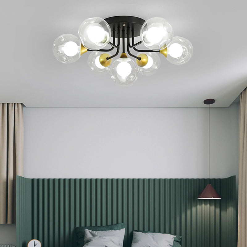 Plafoniera da incasso a doppia sfera in vetro, lampada da soffitto minimalista nera a semi-incasso per camera da letto