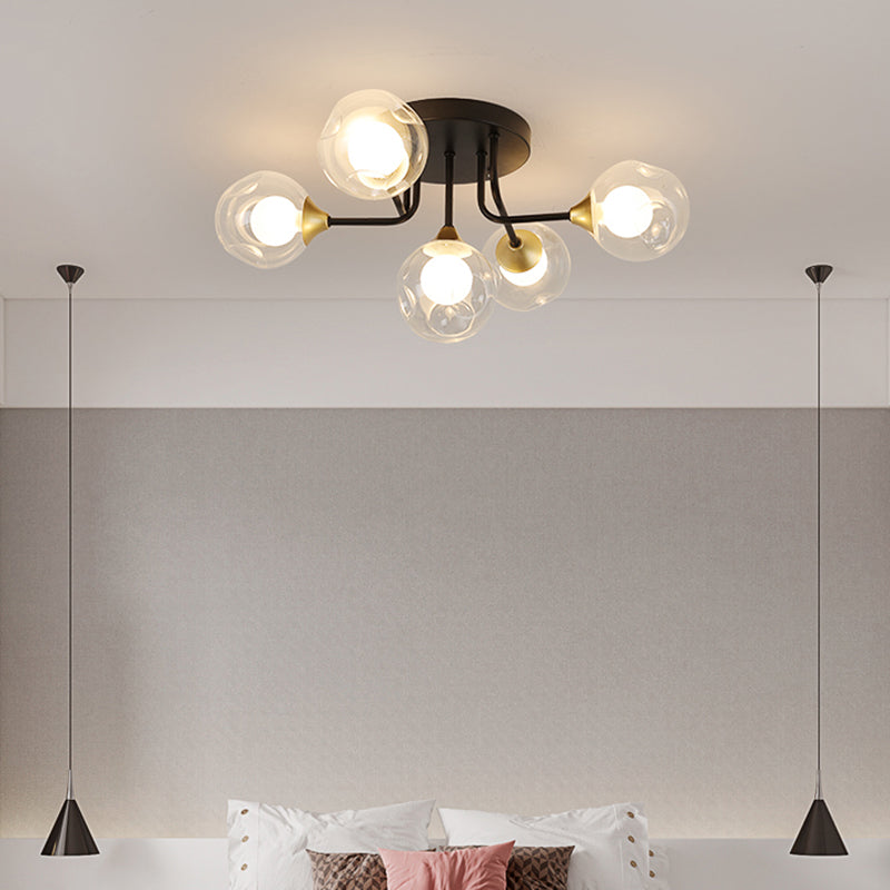 Plafoniera da incasso a doppia sfera in vetro, lampada da soffitto minimalista nera a semi-incasso per camera da letto