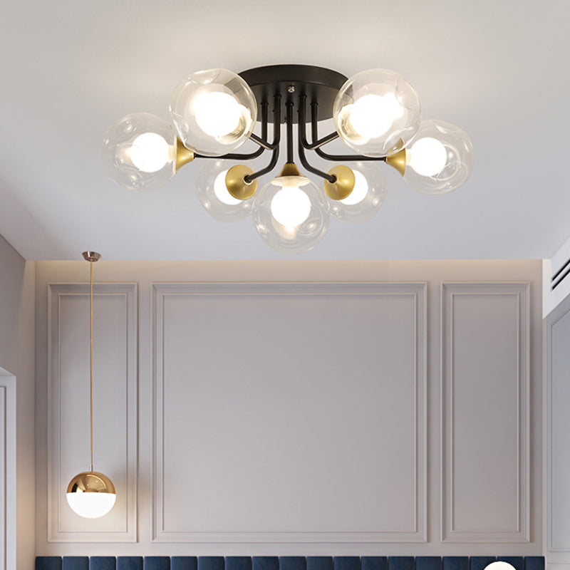 Plafoniera da incasso a doppia sfera in vetro, lampada da soffitto minimalista nera a semi-incasso per camera da letto