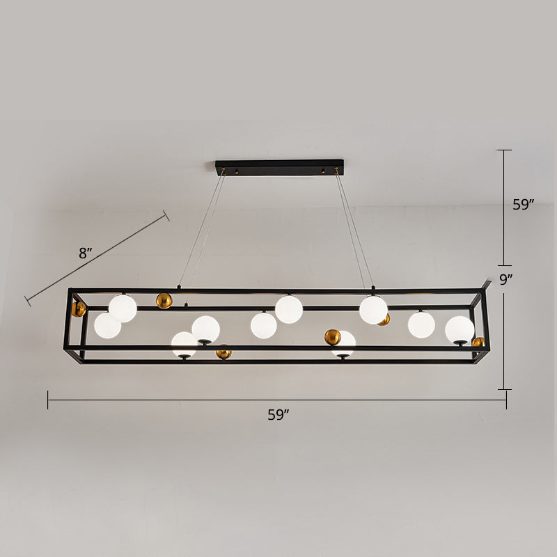 Plafond en métal rectangulaire Salle de restauration industrielle Lumière suspendue avec une teinte en verre de lait à boulets