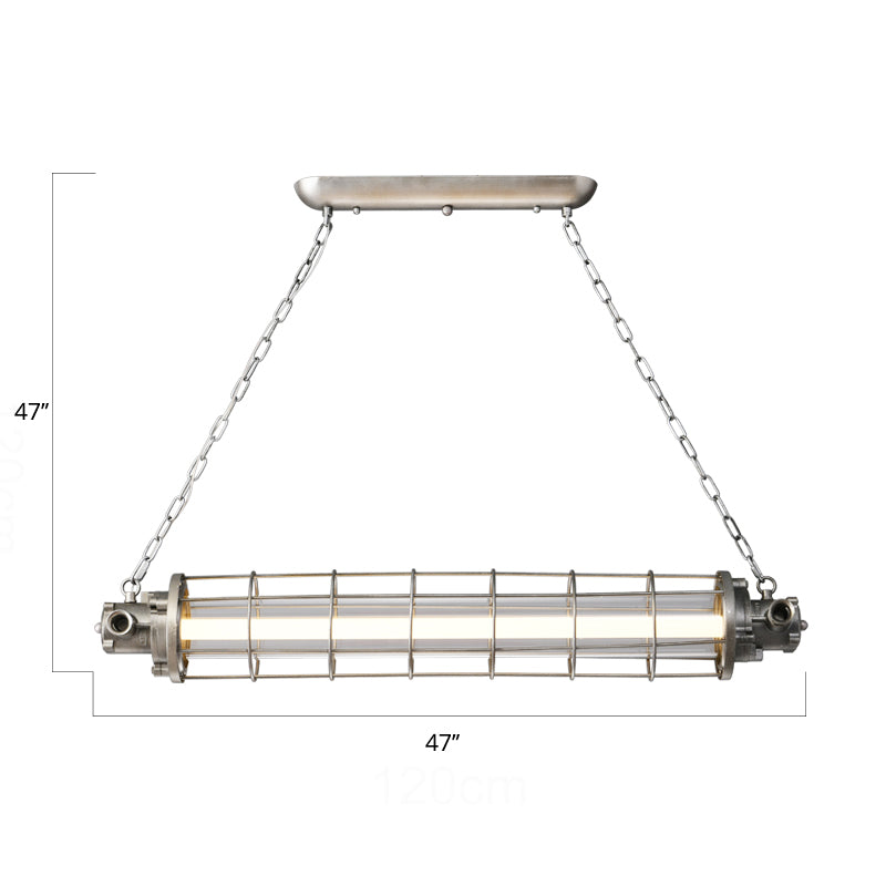 Iluminación colgante de metal de plata industrial de la jaula cilíndrica de alambre con alambre con sombra de vidrio transparente interno