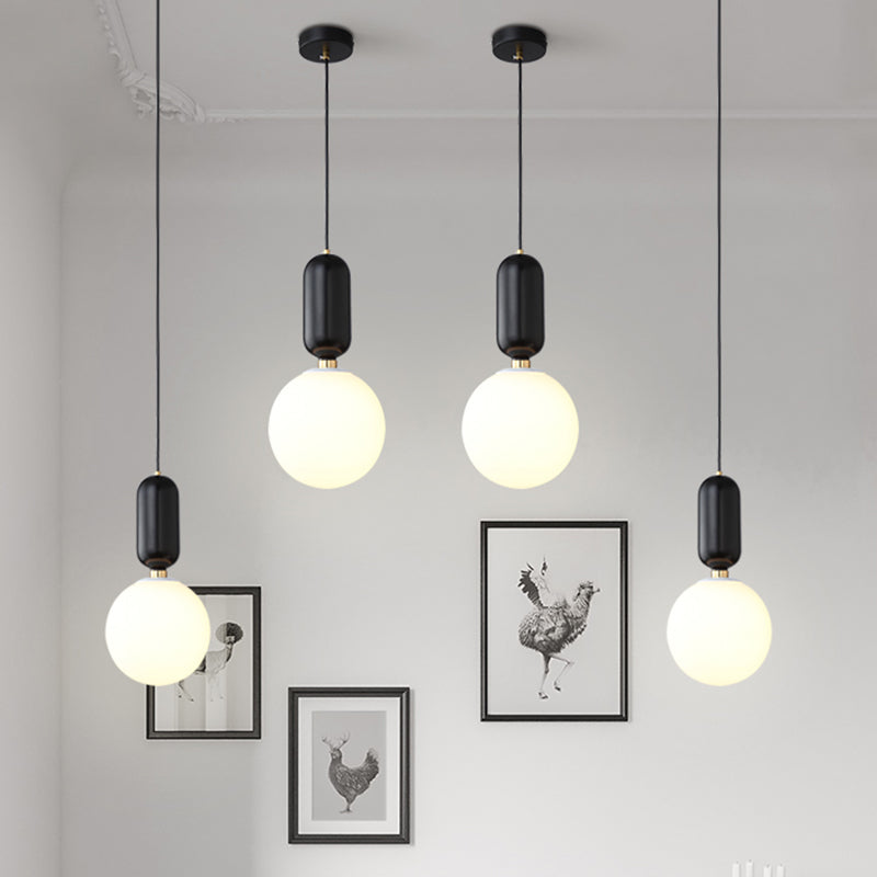 Milky Glass Ball Suspension Lamp Simplicity 1-Bulb Pendant Lighting Fixture for Living Room