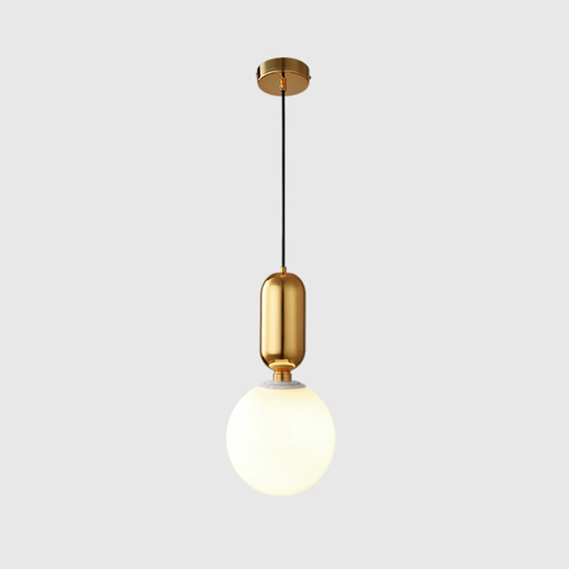 Milky Glass Ball Suspension Lamp Simplicity 1-Bulb Pendant Lighting Fixture for Living Room