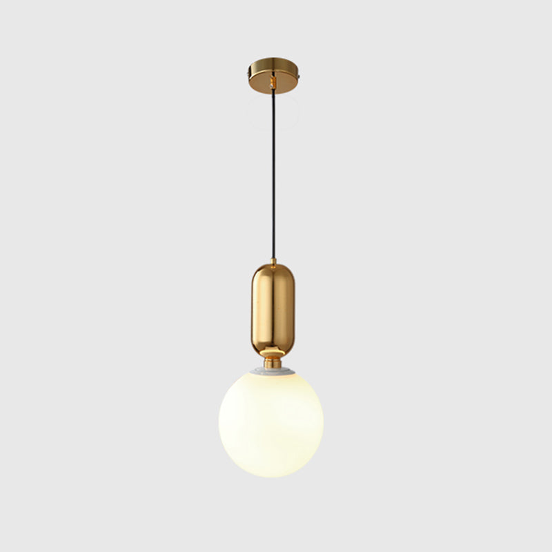 Milky Glass Ball Suspension Lamp Simplicity 1-Bulb Pendant Lighting Fixture for Living Room