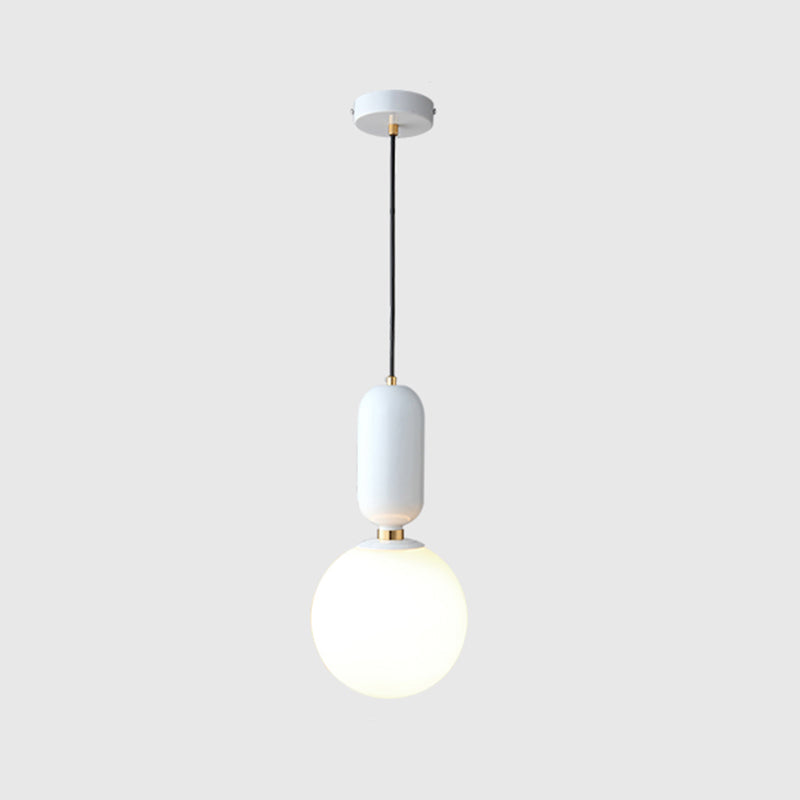 Milky Glass Ball Suspension Lamp Simplicity 1-Bulb Pendant Lighting Fixture for Living Room