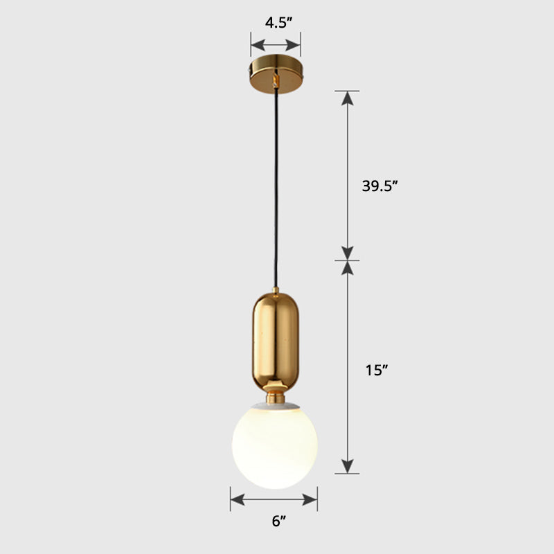 Milky Glass Ball Suspension Lamp Simplicity 1-Bulb Pendant Lighting Fixture for Living Room