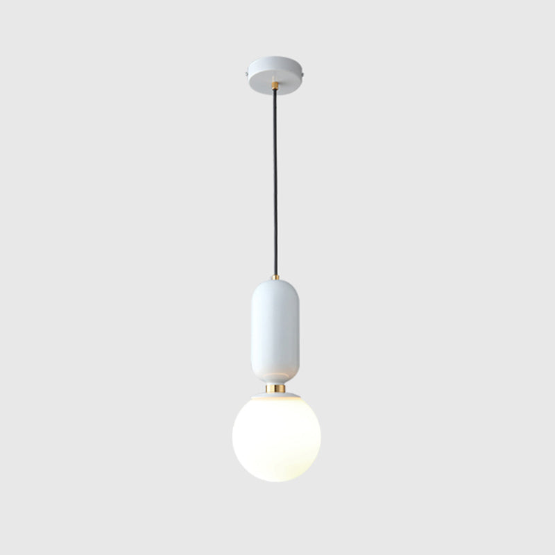 Milky Glass Ball Suspension Lamp Simplicity 1-Bulb Pendant Lighting Fixture for Living Room