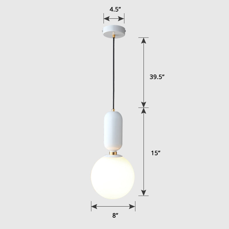 Milky Glass Ball Suspension Lamp Simplicity 1-Bulb Pendant Lighting Fixture for Living Room