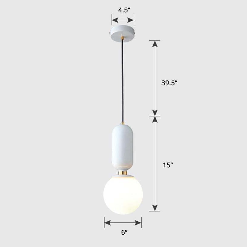 Milky Glass Ball Suspension Lamp Simplicity 1-Bulb Pendant Lighting Fixture for Living Room