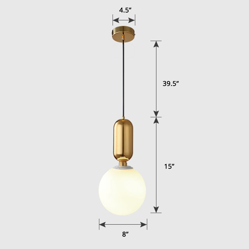 Milky Glass Ball Suspension Lamp Simplicity 1-Bulb Pendant Lighting Fixture for Living Room