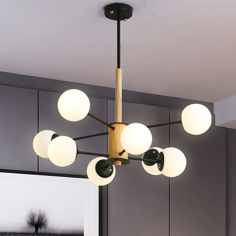 Luz de lámpara de lámpara de globo negro/negro Modernista 6/8 luces Opal Glass Hanging Techo Luz