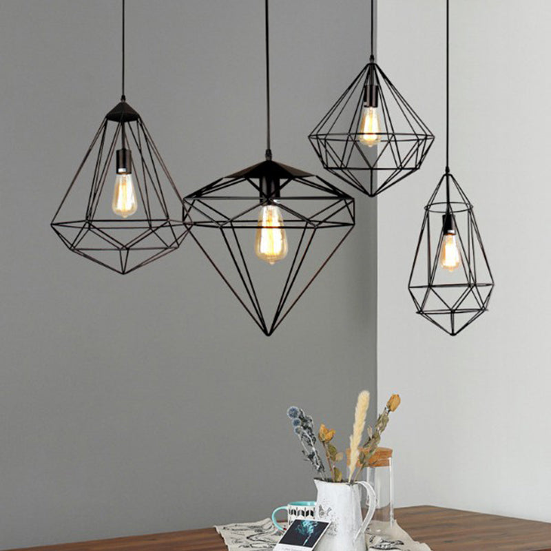 Iron Wire Cage Pendant Lamp Loft Style 1-Head Dining Room Suspension Light Fixture